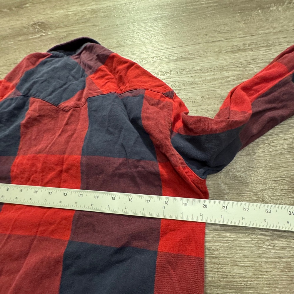 Levis Shirt Women Large Red Blue Cotton Buffalo Plaid Western Pearl Snap Rodeo - Picture 7 of 7